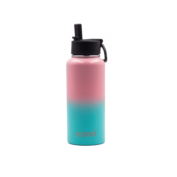 Iconix Pink and Blue Stainless Steel Hot and Cold Flask - Straw Lid Stainless Steel Flasks Iconix 960ml 