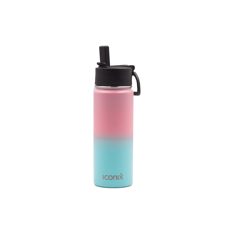Iconix Pink and Mint Stainless Steel Hot and Cold Flask - Straw Lid Stainless Steel Flasks Iconix 540ml 