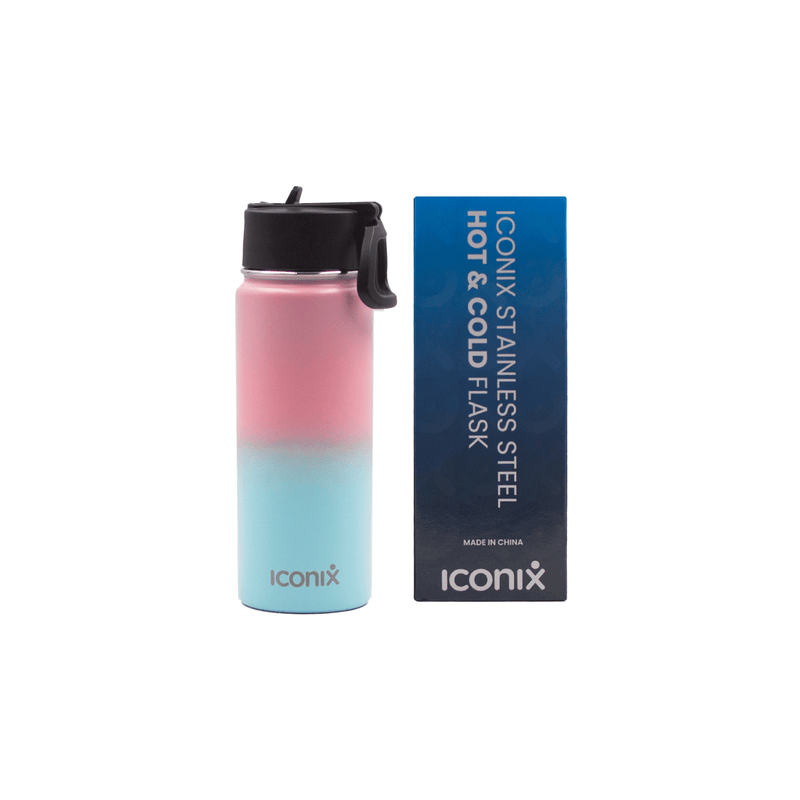 Iconix Pink and Mint Stainless Steel Hot and Cold Flask - Straw Lid Stainless Steel Flasks Iconix 