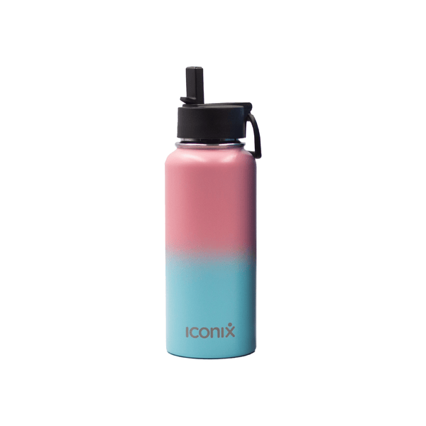Iconix Pink and Mint Stainless Steel Hot and Cold Flask - Straw Lid Stainless Steel Flasks Iconix 960ml 