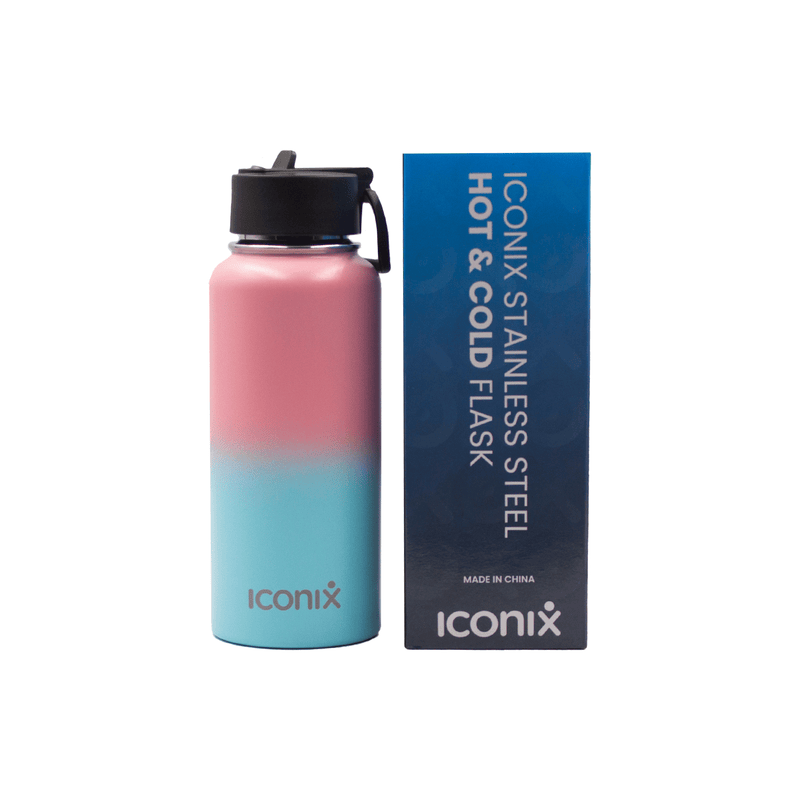 Iconix Pink and Mint Stainless Steel Hot and Cold Flask - Straw Lid Stainless Steel Flasks Iconix 
