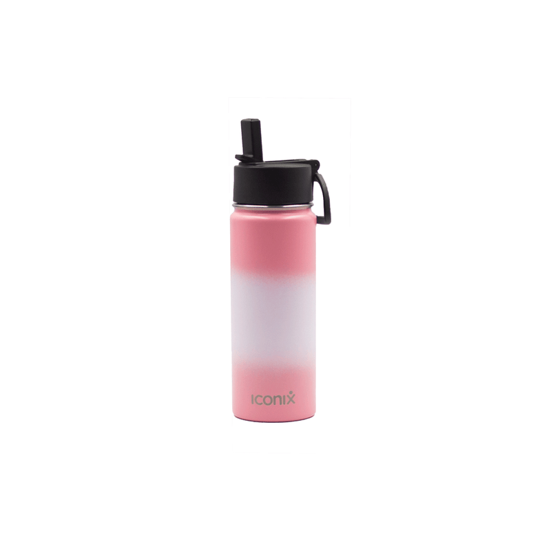 Iconix Pink Ombre Stainless Steel Hot and Cold Flask - Straw Lid Stainless Steel Flasks Iconix 540ml 