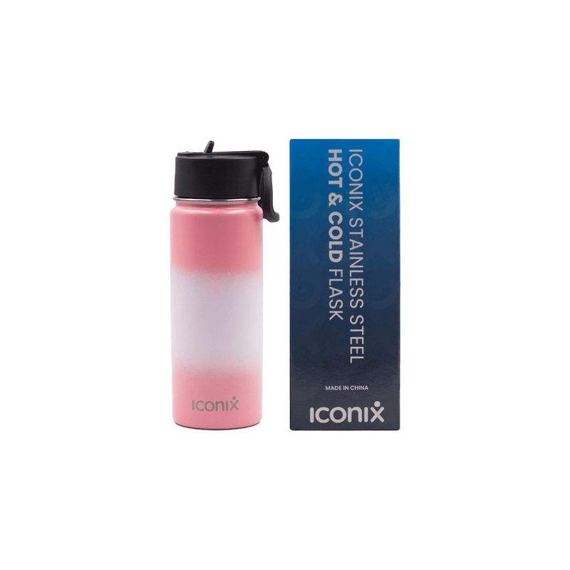 Iconix Pink Ombre Stainless Steel Hot and Cold Flask - Straw Lid Stainless Steel Flasks Iconix 