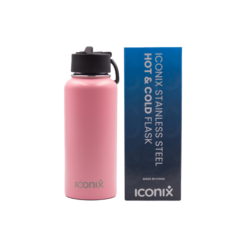 Iconix Pink Stainless Steel Hot and Cold Flask - Straw Lid Bottles and Flasks Iconix 