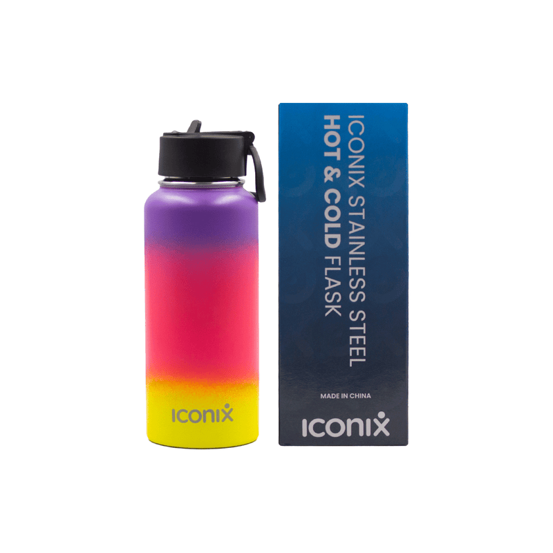 Iconix Purple and Yellow Stainless Steel Hot and Cold Flask - Straw Lid Bottles and Flasks Iconix 