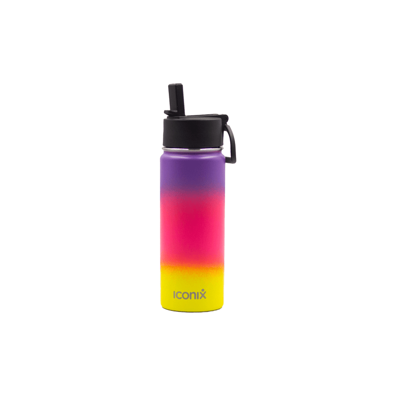 Iconix Purple and Yellow Stainless Steel Hot and Cold Flask - Straw Lid Stainless Steel Flasks Iconix 540ml 