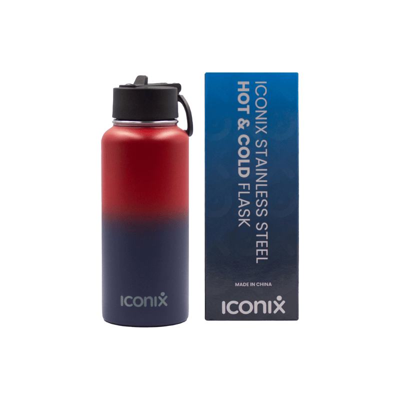 Iconix Red and Blue Stainless Steel Hot and Cold Flask - Straw Lid Bottles and Flasks Iconix 
