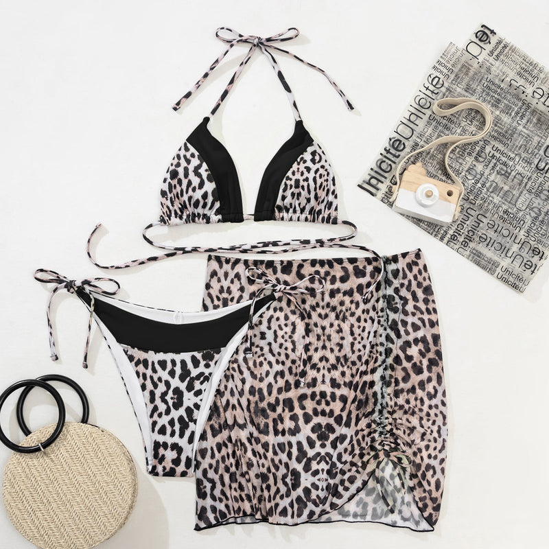 Iconix Sexy Two-Tone Leopard Print Bikini - Black Bikinis Iconix 