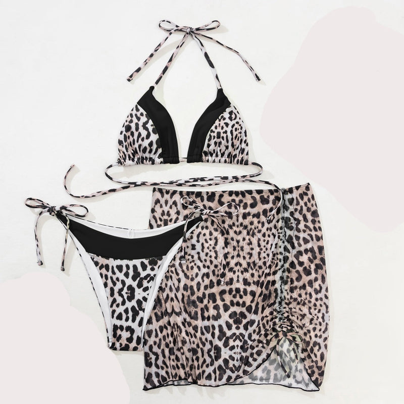 Iconix Sexy Two-Tone Leopard Print Bikini - Black Bikinis Iconix 