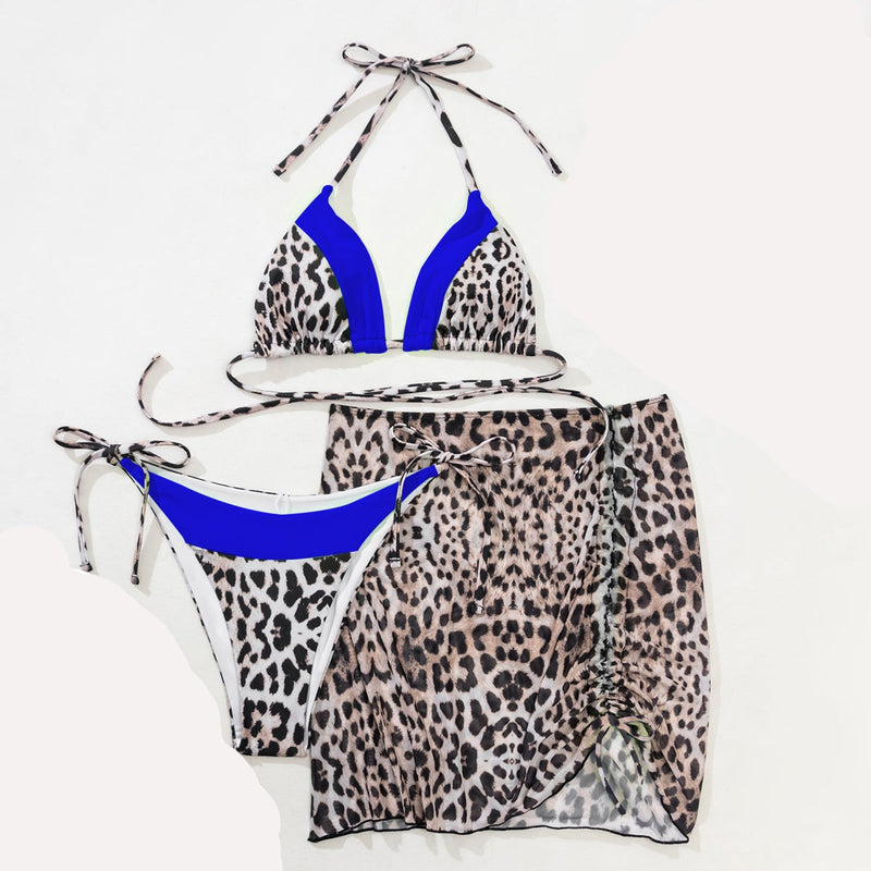 Iconix Sexy Two-Tone Leopard Print Bikini - Blue Bikinis Iconix 
