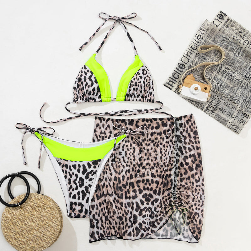 Iconix Sexy Two-Tone Leopard Print Bikini - Green Bikinis Iconix 
