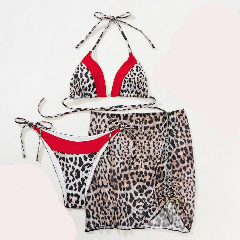 Iconix Sexy Two-Tone Leopard Print Bikini - Red Bikinis Iconix 