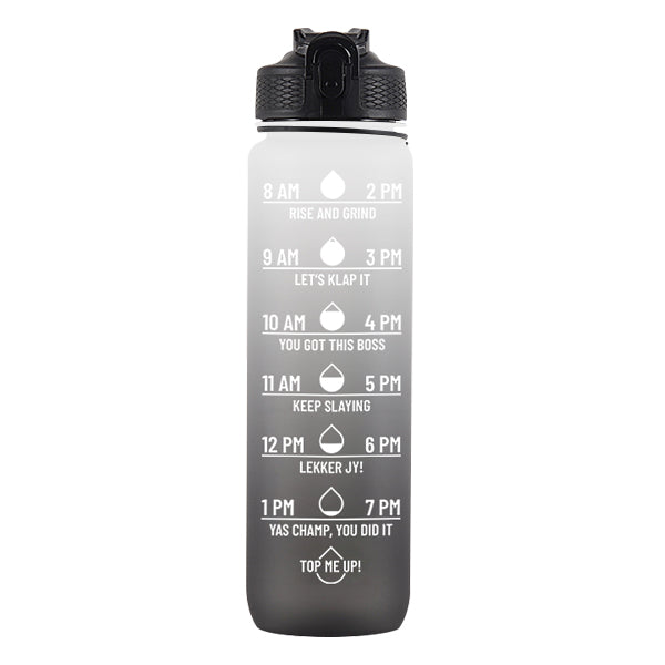 Iconix South African Motivational Time Marker Water Bottle – Black and White Water Bottle Iconix 