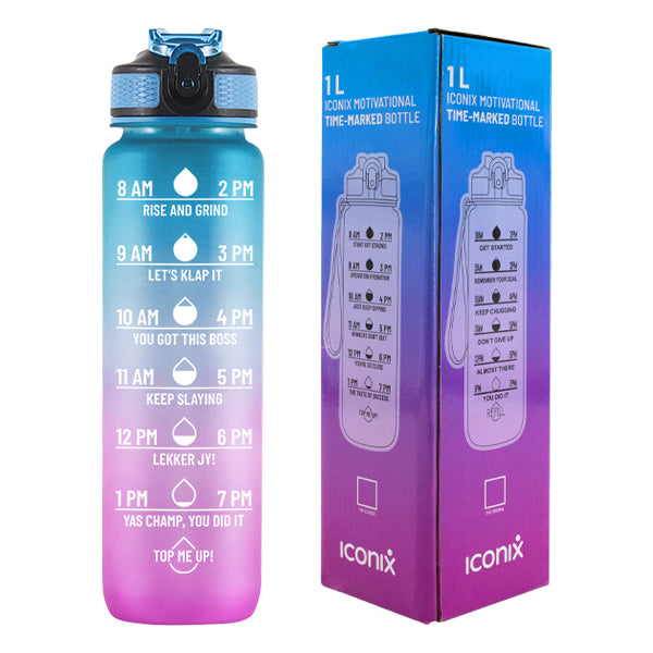 Iconix South African Motivational Time Marker Water Bottle –Blue and Purple Water Bottle Iconix 