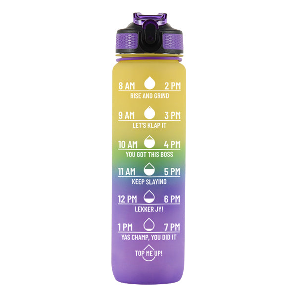 Iconix South African Motivational Time Marker Water Bottle – Yellow and Purple Water Bottle Iconix 