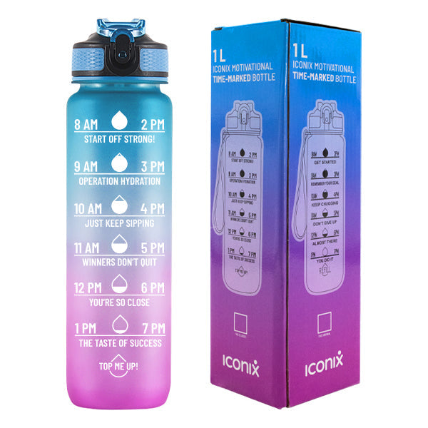 Iconix The Classic Motivational Time Marker Water Bottle – Blue and Purple water bottle Iconix 