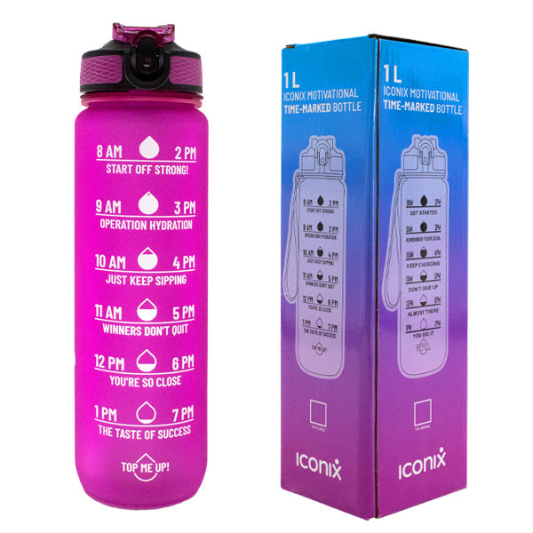 Iconix The Classic Motivational Time Marker Water Bottle – Hot Pink Water Bottles Iconix 