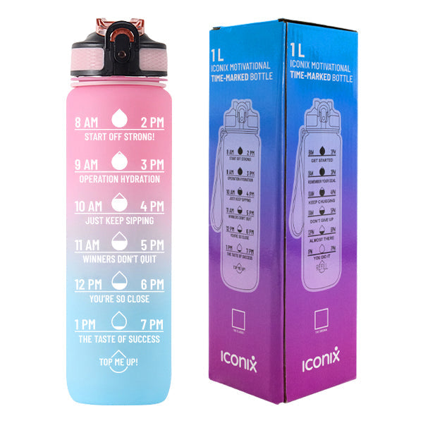 Iconix The Classic Motivational Time Marker Water Bottle – Pink and Blue water bottle Iconix 