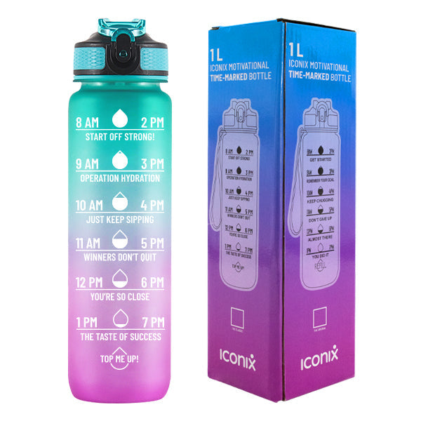 Iconix The Classic Motivational Time Marker Water Bottle – Turquoise and Purple water bottle Iconix 