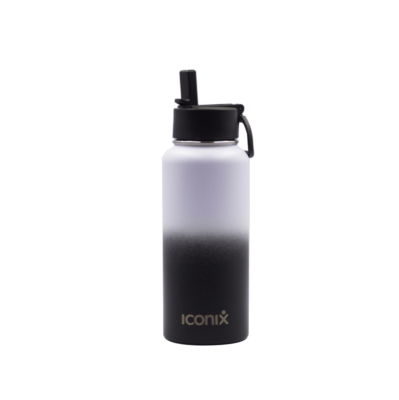 Iconix White and Black Stainless Steel Hot and Cold Flask - Straw Lid Bottles and Flasks Iconix 