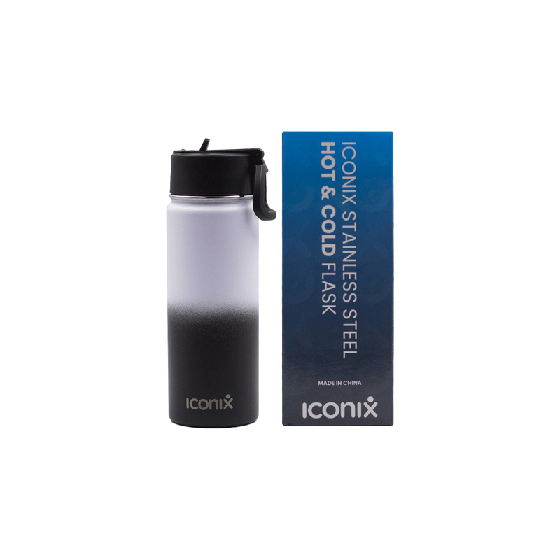 Iconix White and Black Stainless Steel Hot and Cold Flask - Straw Lid Stainless Steel Flasks Iconix 
