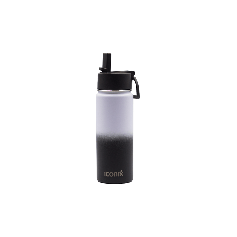 Iconix White and Black Stainless Steel Hot and Cold Flask - Straw Lid Stainless Steel Flasks Iconix 540ml 