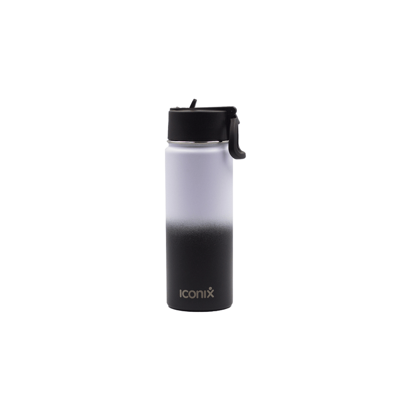 Iconix White and Black Stainless Steel Hot and Cold Flask - Straw Lid Stainless Steel Flasks Iconix 