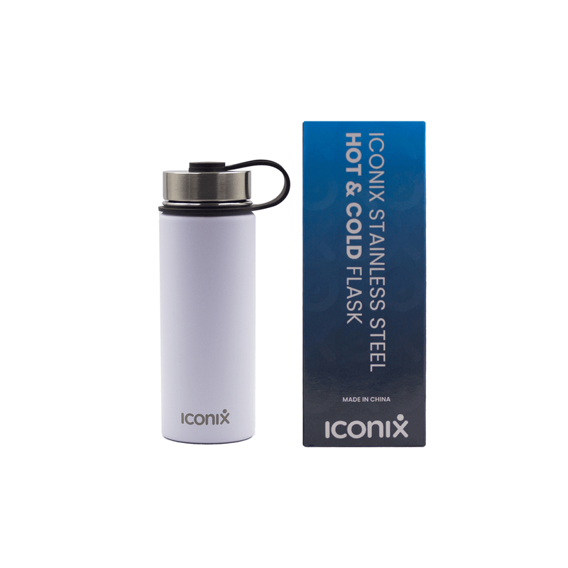 Iconix White Stainless Steel Hot and Cold Flask - Stainless Steel Lid Stainless Steel Flasks Iconix 