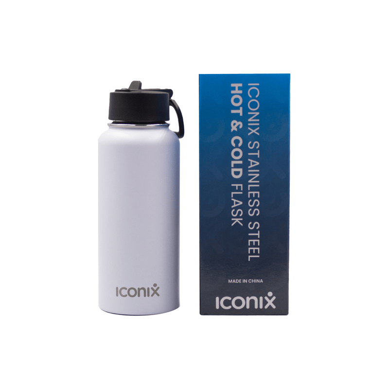 Iconix White Stainless Steel Hot and Cold Flask - Straw Lid Bottles and Flasks Iconix 