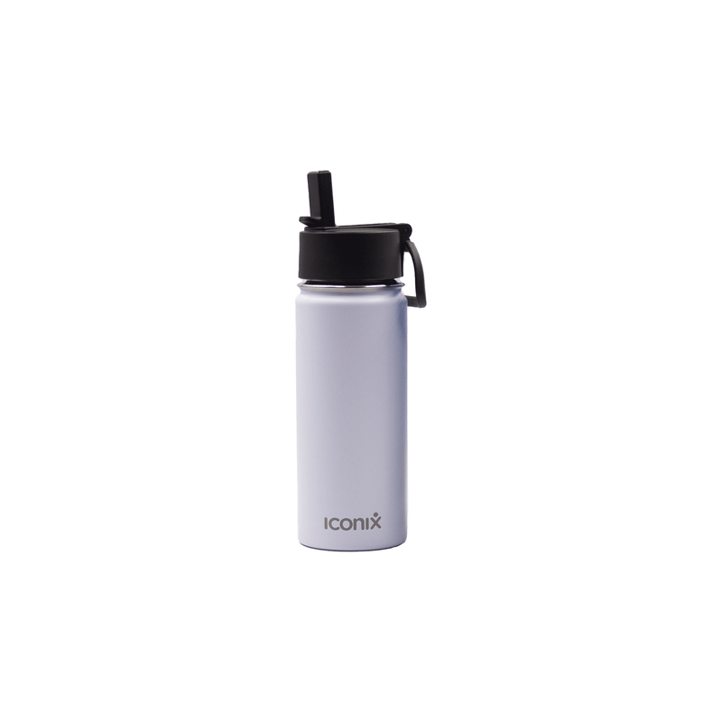 Iconix White Stainless Steel Hot and Cold Flask - Straw Lid Stainless Steel Flasks Iconix 540ml 