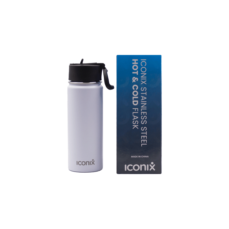 Iconix White Stainless Steel Hot and Cold Flask - Straw Lid Stainless Steel Flasks Iconix 