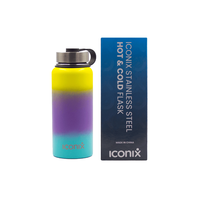 Iconix Yellow and Blue Stainless Steel Hot and Cold Flask - Stainless Steel Lid Bottles and Flasks Iconix 