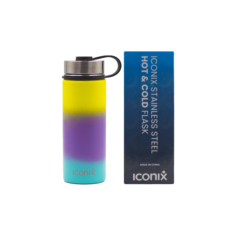 Iconix Yellow and Blue Stainless Steel Hot and Cold Flask - Stainless Steel Lid Stainless Steel Flasks Iconix 