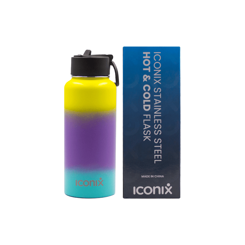 Iconix Yellow and Blue Stainless Steel Hot and Cold Flask - Straw Lid Bottles and Flasks Iconix 