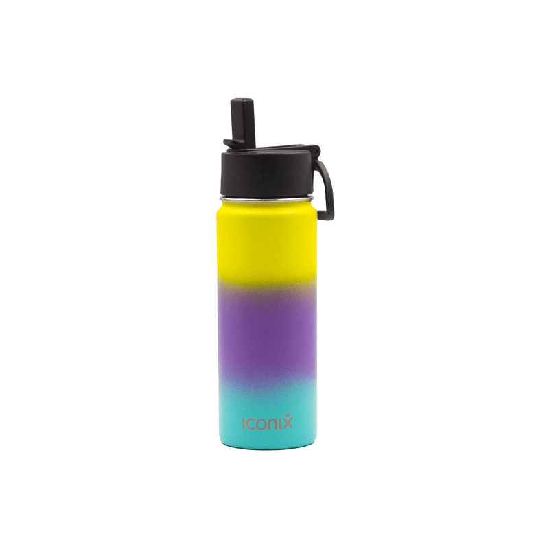 Iconix Yellow and Blue Stainless Steel Hot and Cold Flask - Straw Lid Stainless Steel Flasks Iconix 540ml 