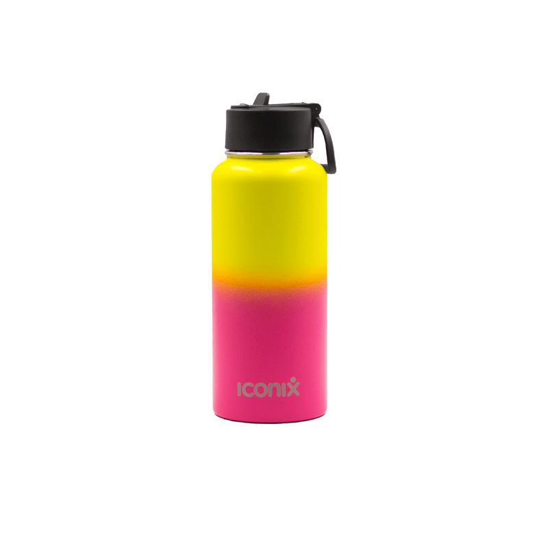 Iconix Yellow and Pink Stainless Steel Hot and Cold Flask - Straw Lid Bottles and Flasks Iconix 