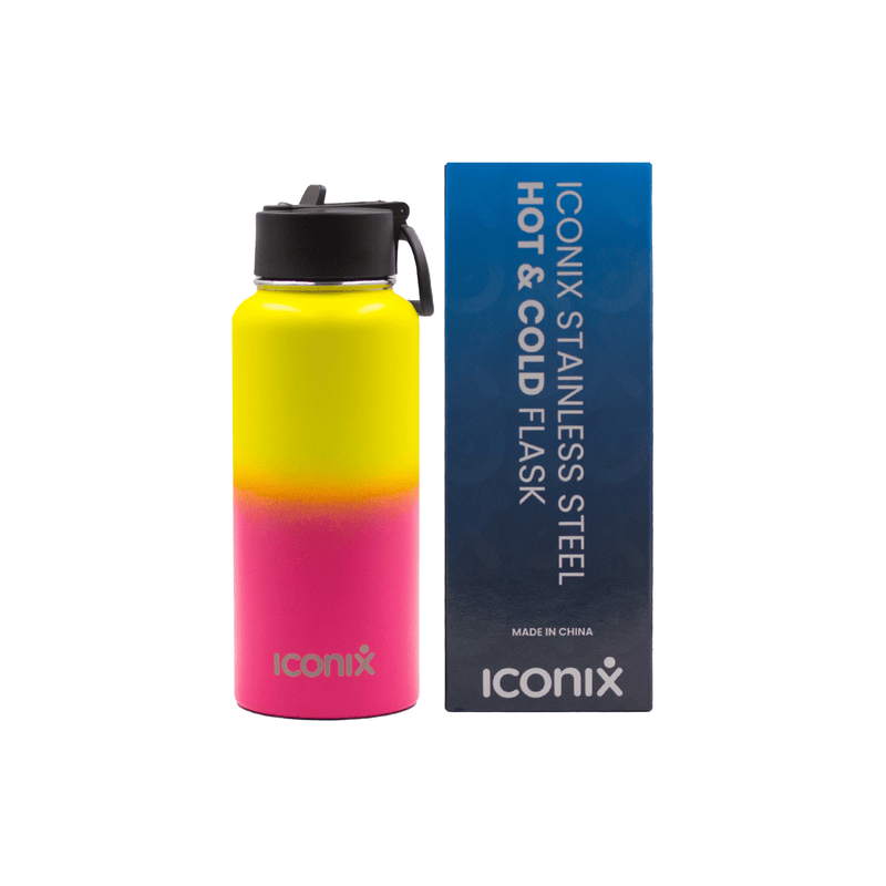 Iconix Yellow and Pink Stainless Steel Hot and Cold Flask - Straw Lid Bottles and Flasks Iconix 