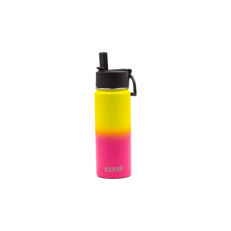 Iconix Yellow and Pink Stainless Steel Hot and Cold Flask - Straw Lid Stainless Steel Flasks Iconix 540ml 