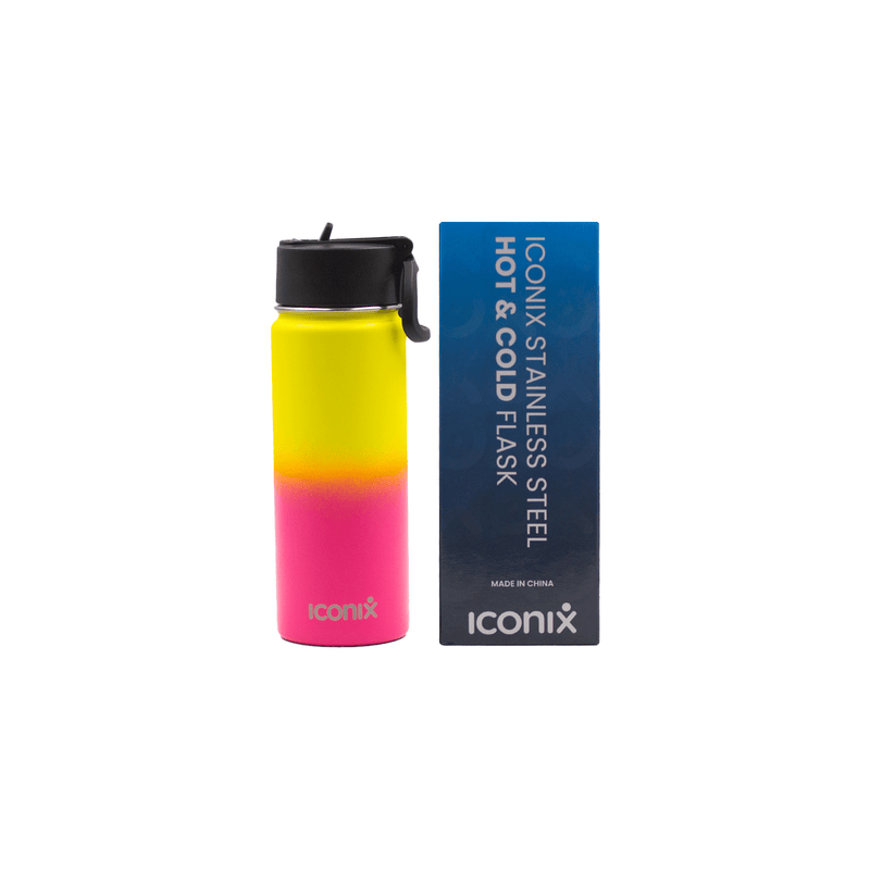 Iconix Yellow and Pink Stainless Steel Hot and Cold Flask - Straw Lid Stainless Steel Flasks Iconix 
