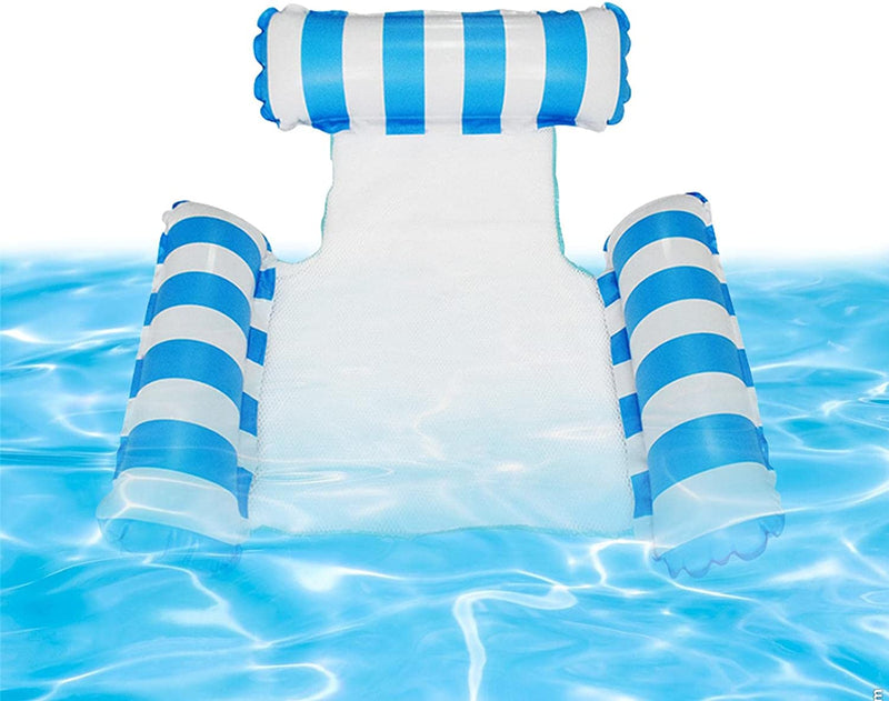 Inflatable Pool Hammock Lounger Chair - Sky Blue Striped Pool Accessories Iconix 