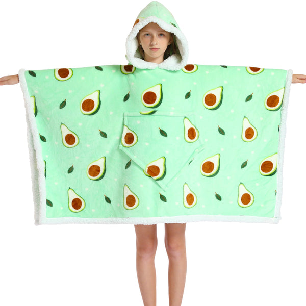 Kids 2 in 1 Avocado Hooded Poncho Blanket Kids Blanket Hoodies Iconix 