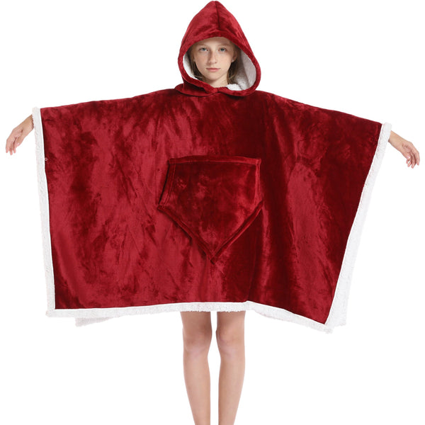Kids 2 in 1 Ruby Red Hooded Poncho Blanket Kids Blanket Hoodies Iconix 