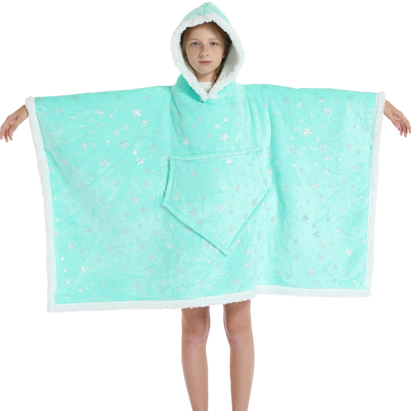 Kids 2 in 1 Turquoise Stars Hooded Poncho Blanket Kids Blanket Hoodies Iconix 