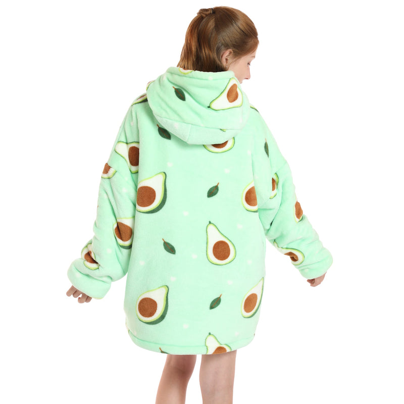 Kids Avocado Oversized Plush Blanket Hoodie Kids Blanket Hoodies Iconix 