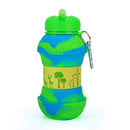 Kids Collapsible Silicone Water Bottle - Global Blue and Green Iconix 