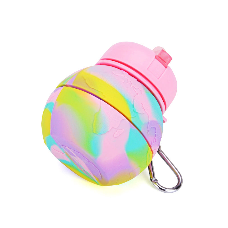 Kids Collapsible Silicone Water Bottle - Global Pink and Green Iconix 