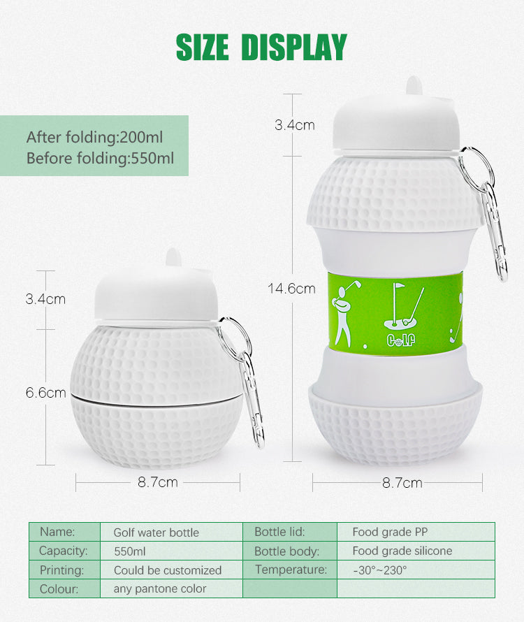 Kids Collapsible Silicone Water Bottle - Golf Ball Bottles and Flasks Iconix 