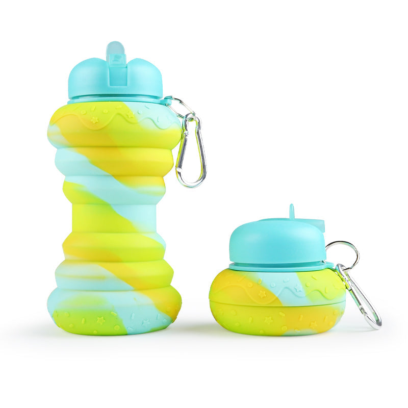 Kids Collapsible Silicone Water Bottle - Green and Blue Doughnut Iconix 