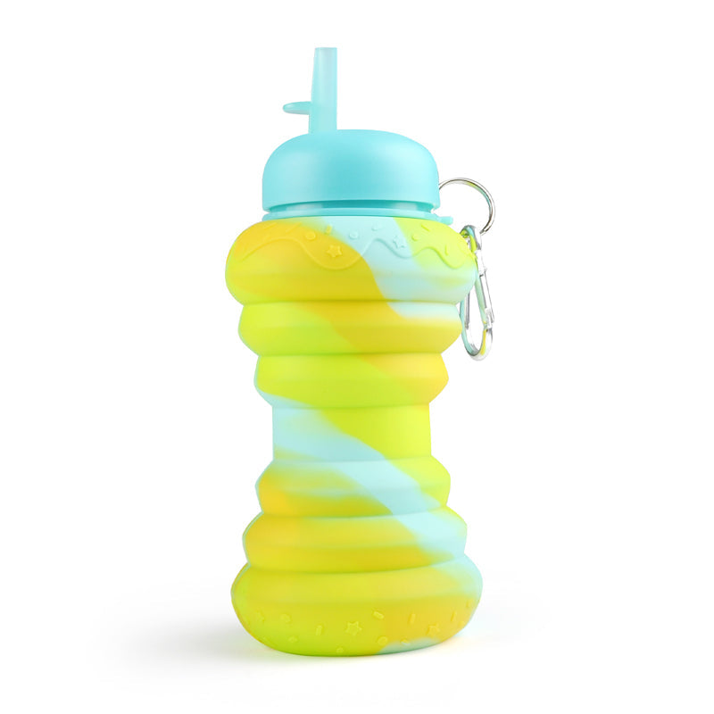 Kids Collapsible Silicone Water Bottle - Green and Blue Doughnut Iconix 