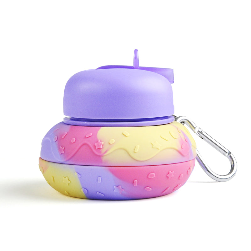 Kids Collapsible Silicone Water Bottle - Purple and Yellow Doughnut Iconix 